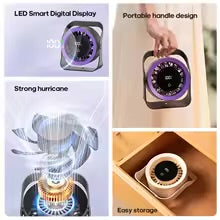 Portable Smart Cooling Fan – 4000mAh Rechargeable Desk & Wall Fan